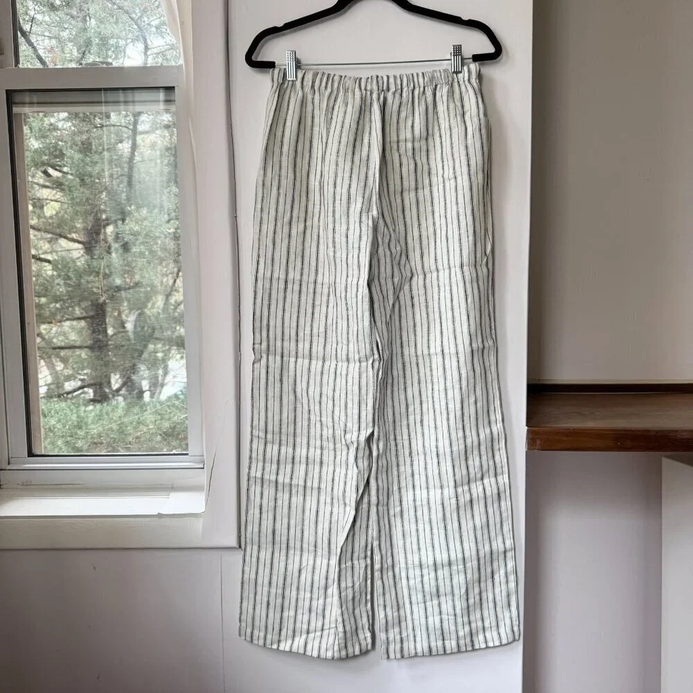 NWT Reformation Olina Linen Pants Elsie Stripe Cream Gray Medium